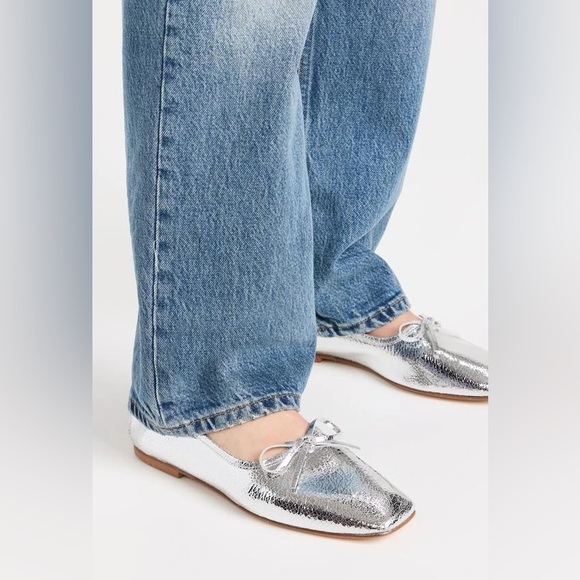 Freda Salvador Shoes - Freda Salvador Jada Square Toe metallic Silver Leather Shoes Ballet Flat Size 9